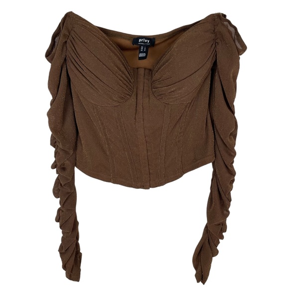 ⭐️2/$20 Privy Privately Privileged Toffee Sparkle Ruched Bustier Corset Top - Picture 4 of 11